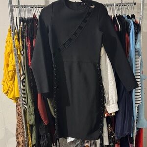 Zara Black Long Sleeve Lace-Up Detail Dress